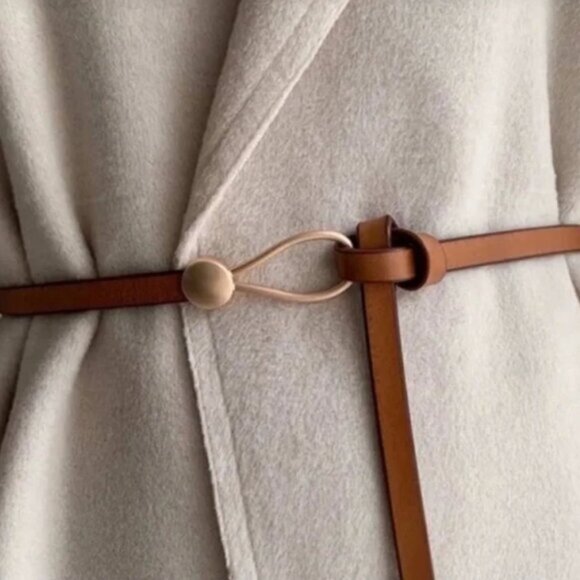 Cognac Brown Leather Skinny Wrap Belt - Picture 1 of 2